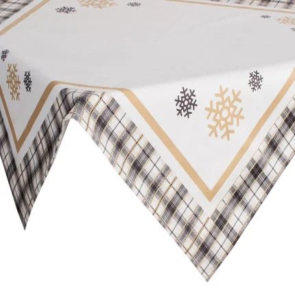 Obrus welwetowy ANGEL z motywem śnieżynek i ozdobną kantą w kratę Obrus welwetowy ANGEL z motywem śnieżynek i ozdobną kantą w kratę - 85 x 85 cm