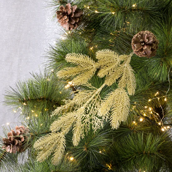 Świąteczna iglasta gałązka obsypana złotym brokatem - 50 x 20 cm - złoty