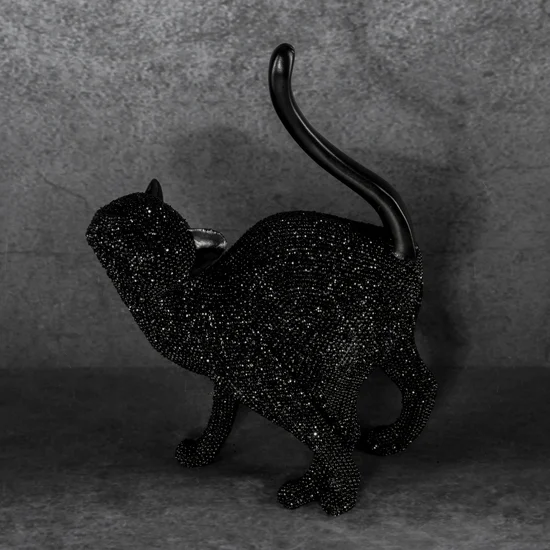 KOT - figurka dekoracyjna ELDO o drobnym strukturalnym wzorze - 17 x 8 x 25 cm - czarny
