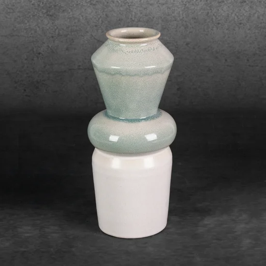 Wazon ceramiczny LIANA w stylu boho z efektem ombre - ∅ 14 x 31 cm - kremowy