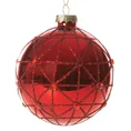 Bombka z szklana ręcznie zdobiona geometryczną aplikacją z brokatu i kryształków w stylu art deco - ∅ 8 cm - czerwony 2