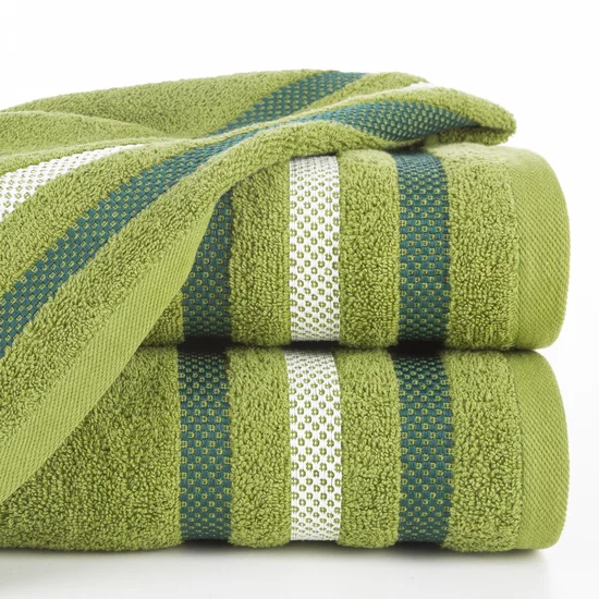 EUROFIRANY CLASSIC Ręcznik bawełniany GRACJA z ozdobną bordiurą w pasy - 70 x 140 cm - oliwkowy