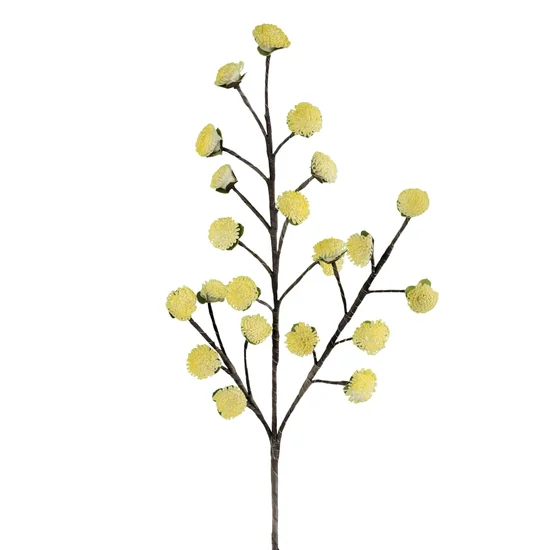 GAŁĄZKA OZDOBNA z drobnymi kwiatami, kwiat sztuczny dekoracyjny - 110 cm - żółty