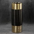 Wazon ceramiczny czarno-złoty z wytłaczanym geometrycznym wzorem - ∅ 12 x 33 cm - czarny 1