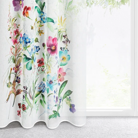 Zasłona SPRING z lekkiej etaminy z barwnym kwiatowym nadrukiem - 140 x 250 cm - biały