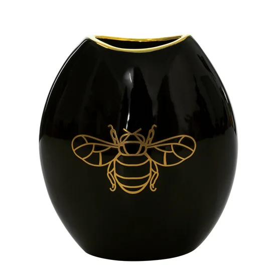 Wazon ceramiczny z nadrukiem złotej pszczoły - 18 x 9 x 20 cm - czarny