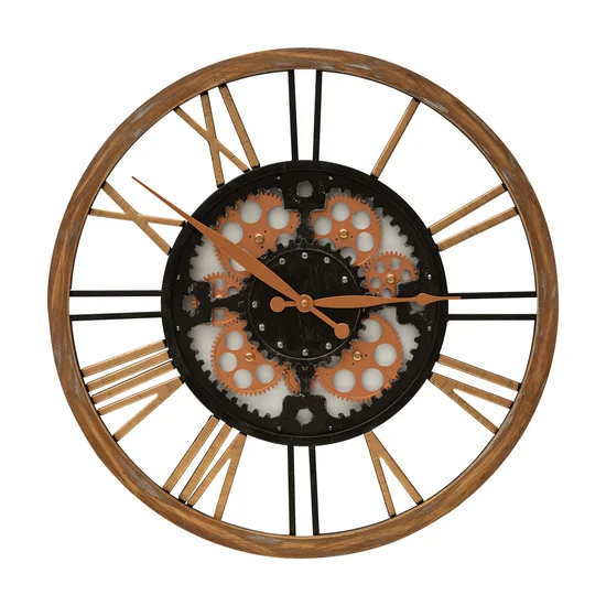 Duży dekoracyjny zegar ścienny z rzymskimi cyframi i  kołami zębatymi, styl retro, 50 cm średnicy - 50 x 6 x 50 cm - czarny