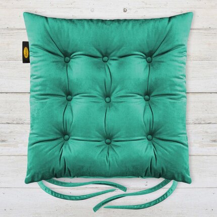 Dwustronna welwetowa poduszka siedziskowa na krzesło z dziewięcioma pikowaniami, gramatura 260 g/m2 40 x 40 x 6 cm turkusowy