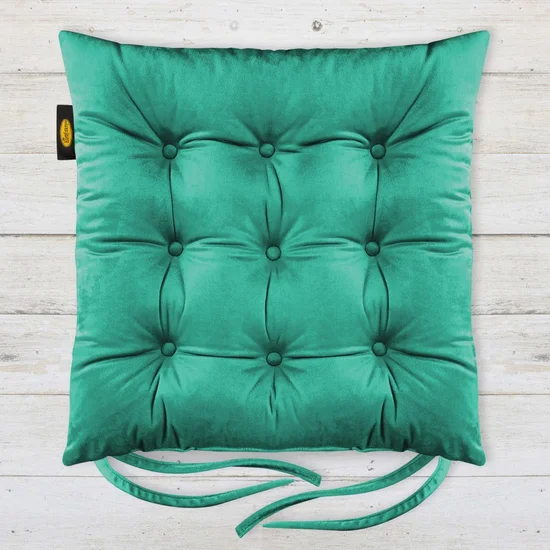 Dwustronna welwetowa poduszka siedziskowa na krzesło z dziewięcioma pikowaniami, gramatura 260 g/m2 - 40 x 40 x 6 cm - turkusowy