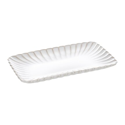 Prostokątna patera dekoracyjna AVRIL zdobiona przecieranym wzorem w stylu eko 26 x 15 x 3 cm kremowy,beżowy