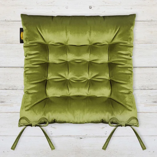 Dwustronna welwetowa poduszka siedziskowa na krzesło z szesnastoma pikowaniami, gramatura 260 g/m2 - 40 x 40 x 6 cm - oliwkowy