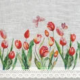 Zazdrostka z etaminy zdobiona nadrukiem czerwonych tulipanów i koronką - 150 x 30 cm - biały 6