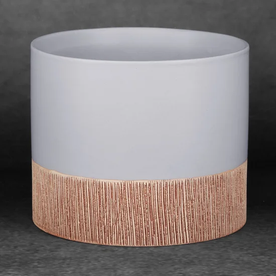 Osłonka ceramiczna na donicę MILI 2 dwukolorowa - ∅ 18 x 15 cm - popielaty