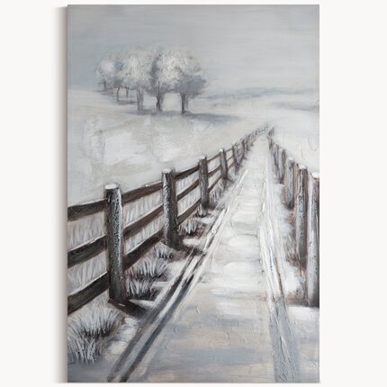 Obraz CALM 4 ręcznie malowany na płótnie pejzaż z drogą 80 x 120 cm szary | Eurofirany