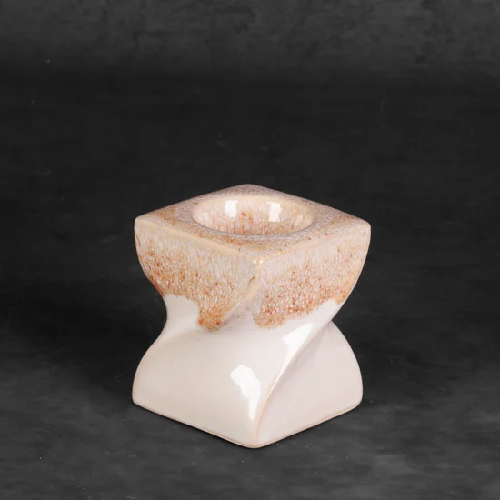 Świecznik ceramiczny RUBEN dwukolorowy z efektem ombre - 7 x 7 x 8 cm - kremowy