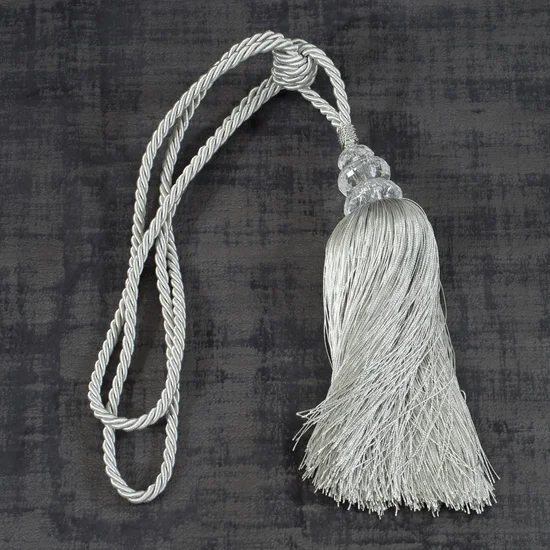 Dekoracyjny sznur do upięć z chwostem i kryształkami - dł. 60 cm - srebrny