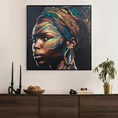 Obraz drukowany na płótnie portret tajemniczej kobiety z kolorowym turbanem - 60 x 60 cm - czarny 3