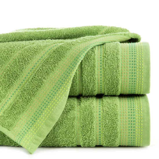 Ręcznik POLA z żakardową bordiurą zdobioną stebnowaniem - 30 x 50 cm - zielony