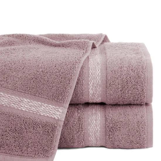 Ręcznik ALTEA z bordiurą z melanżowym pasem w stylu eko - 100 x 150 cm - pudrowy róż