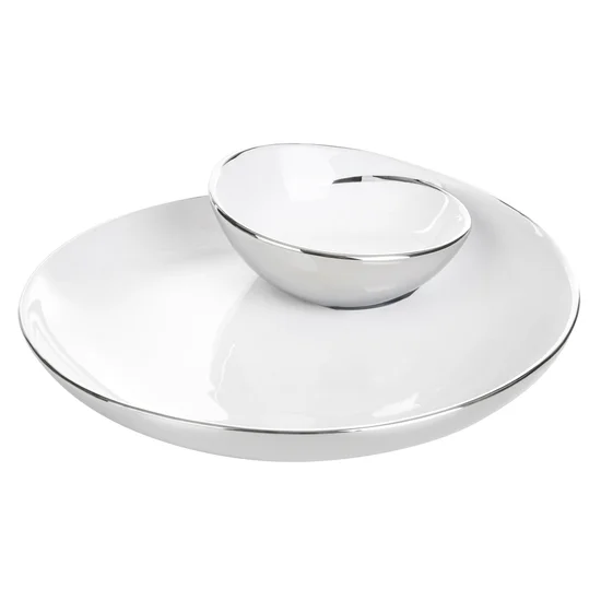 Misa ceramiczna EBRU biało-srebrna - ∅ 28 x 7 cm - biały