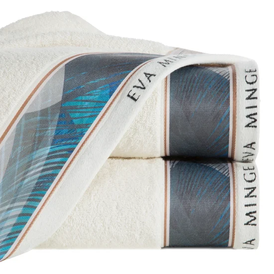 EVA MINGE Ręcznik EVA 3 z puszystej bawełny z bordiurą zdobioną designerskim nadrukiem - 50 x 90 cm - kremowy