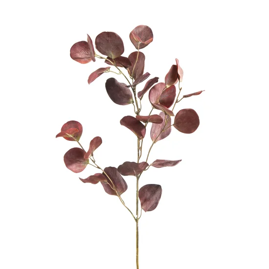EUKALIPTUS  gałązka, kwiat sztuczny dekoracyjny - dł. 80 cm dł. liśći 50 cm dł. 7 cm - bordowy