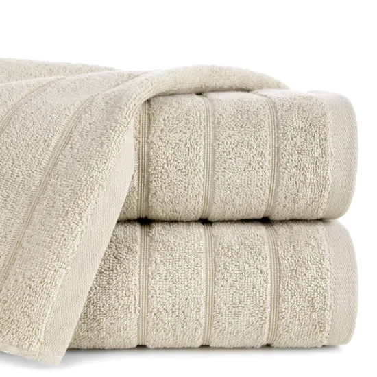 Ręcznik bawełniany DALI z bordiurą w paseczki przetykane srebrną nitką - 30 x 50 cm - beżowy
