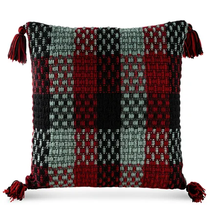 Poszewka dekoracyjna HILAR z grubej tkaniny z ozdobnymi chwostami na rogach Poszewka dekoracyjna HILAR z grubej tkaniny z ozdobnymi chwostami na rogach - 45 x 45 cm