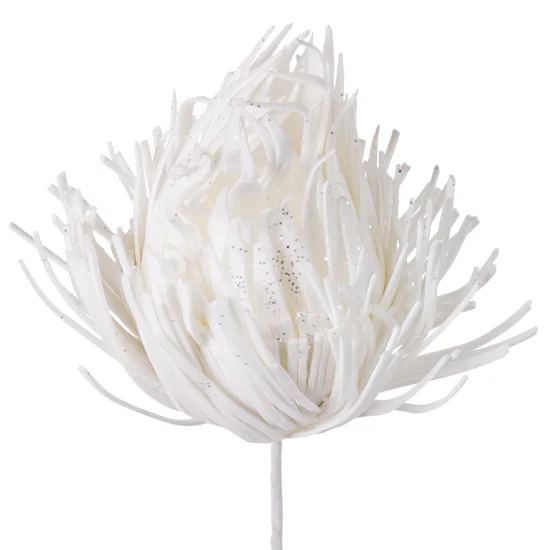 Kwiat sztuczny dekoracyjny z pianki foamiran obsypany brokatem - dł. 55 cm dł. kwiat 20 cm śr. 10 cm - biały