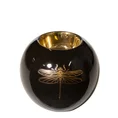 Świecznik ceramiczny z nadrukiem złotej ważki - ∅ 9 x 8 cm - czarny 1