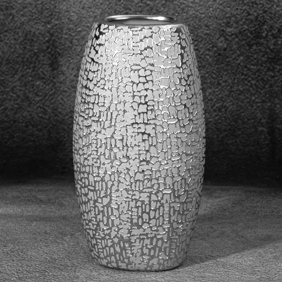 Wazon ceramiczny RISO z drobnym błyszczącym wzorem - 13 x 9 x 25 cm - srebrny