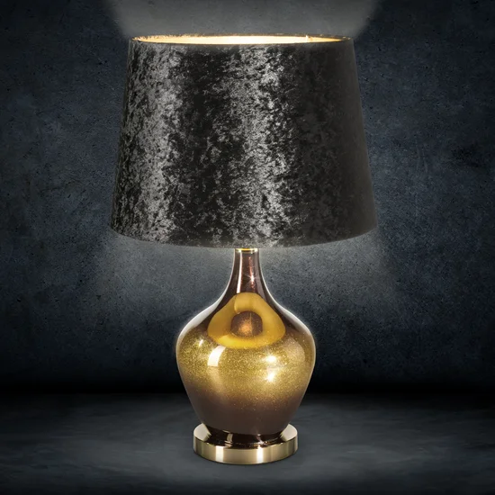 Lampa stołowa HELEN na szklanej brokatowej podstawie z abażurem z błyszczącego welwetu - ∅ 40 x 64 cm - czarny