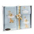 Zestaw prezentowy - komplet 3 szt ręczników dla dziecka z motywem żyrafy - 35 x 30 x 5 cm - błękitny 1
