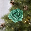 Świąteczna róża z welwetu zdobiona brokatem - ∅ 11 cm - turkusowy 1