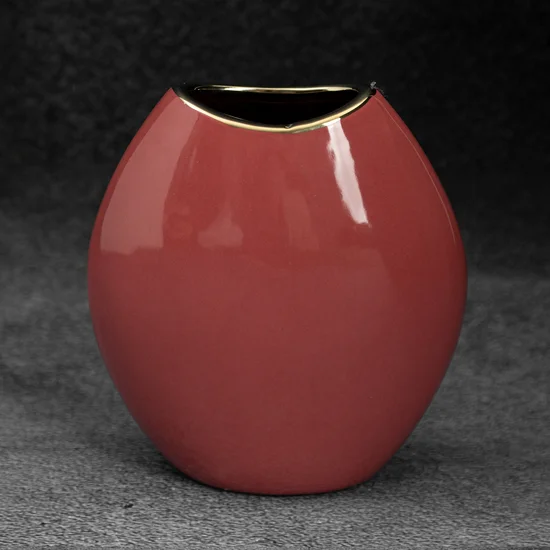 Świecznik ceramiczny SIBEL gładki i nowoczesny design - 14 x 7 x 16 cm - ciemnoróżowy