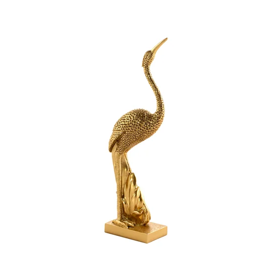 Żuraw figurka dekoracyjna złota - 18 x 10 x 35 cm - złoty