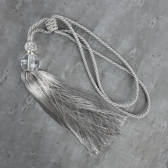 Dekoracyjny sznur IZA do upięć z chwostem z kryształem, styl glamour - 74 x 35 cm - srebrny