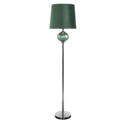 Lampa stojąca MELIKA na podstawie łączącej perłowe szkło i metal z welwetowym abażurem Lampa stojąca MELIKA na podstawie łączącej perłowe szkło i metal z welwetowym abażurem - ∅ 41 x 172 cm