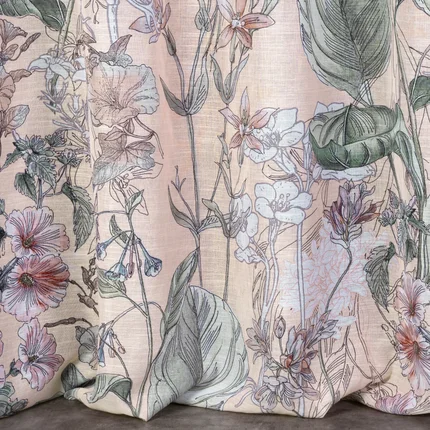 Zasłona ELMA z botanicznym nadrukiem z lekkiej półtransparetnej etaminy Zasłona ELMA z botanicznym nadrukiem z lekkiej półtransparetnej etaminy - 140 x 250 cm