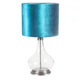 Lampa stołowa KIM na podstawie z przezroczystego szkła z turkusowym  abażurem z lśniącego welwetu - ∅ 32 x 61 cm - turkusowy 3
