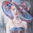 Obraz LADY ręcznie malowany na płótnie - 90 x 90 cm - ciemnoniebieski 1