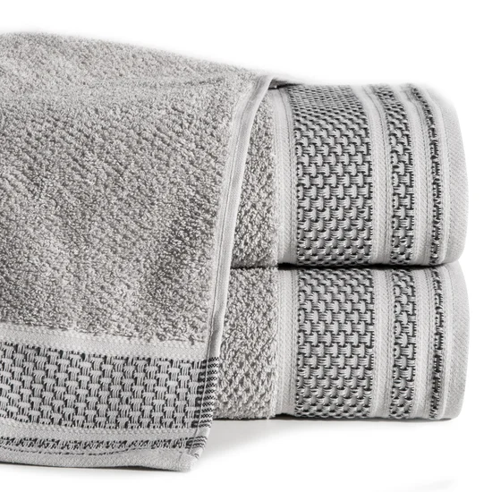 Ręcznik bawełniany SUZANA o ryżowej strukturze z żakardową bordiurą - 70 x 140 cm - srebrny
