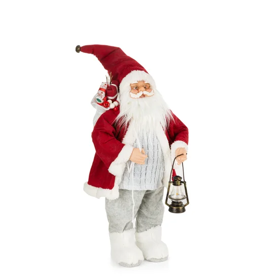 Mikołaj - figurka świąteczna  z workiem prezentów i lampionem - 33 x 20 x 60 cm - biały