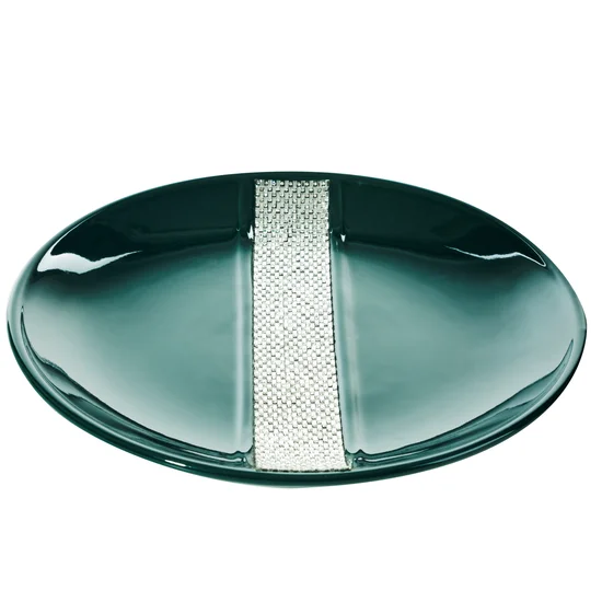 Patera ceramiczna MARINA dekorowany szerokim pasem z drobnymi kryształkami - ∅ 31 x 4 cm - turkusowy