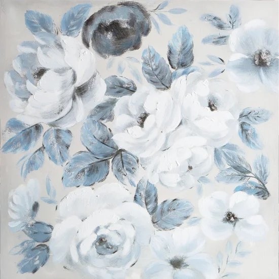 Obraz ROSES 3 ręcznie malowany na płótnie podkreślony srebrnym brokatem - 60 x 60 cm - biały