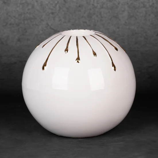Świecznik ceramiczny LUIS z motywem cieknącej złotej farby - ∅ 15 x 13 cm - biały