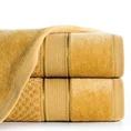 Puszysty ręcznik JESSI z fakturą wytłaczanej krateczki i welurową bordiurą - 50 x 90 cm - musztardowy 1