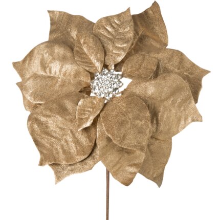 Świąteczny kwiat GWIAZDA BETLEJEMSKA zdobiona lśniącymi kryształkami ∅ 22 x 14 cm złoty