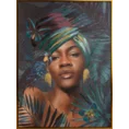 Obraz BELLE 2 portret kobiety ręcznie malowany na płótnie w złotej ramce - 60 x 80 cm - ciemnoturkusowy 1