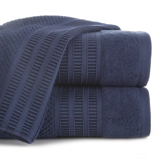 Ręcznik bawełniany ROSITA o ryżowej strukturze z żakardową bordiurą z geometrycznym wzorem, granatowy - 50 x 90 cm - granatowy